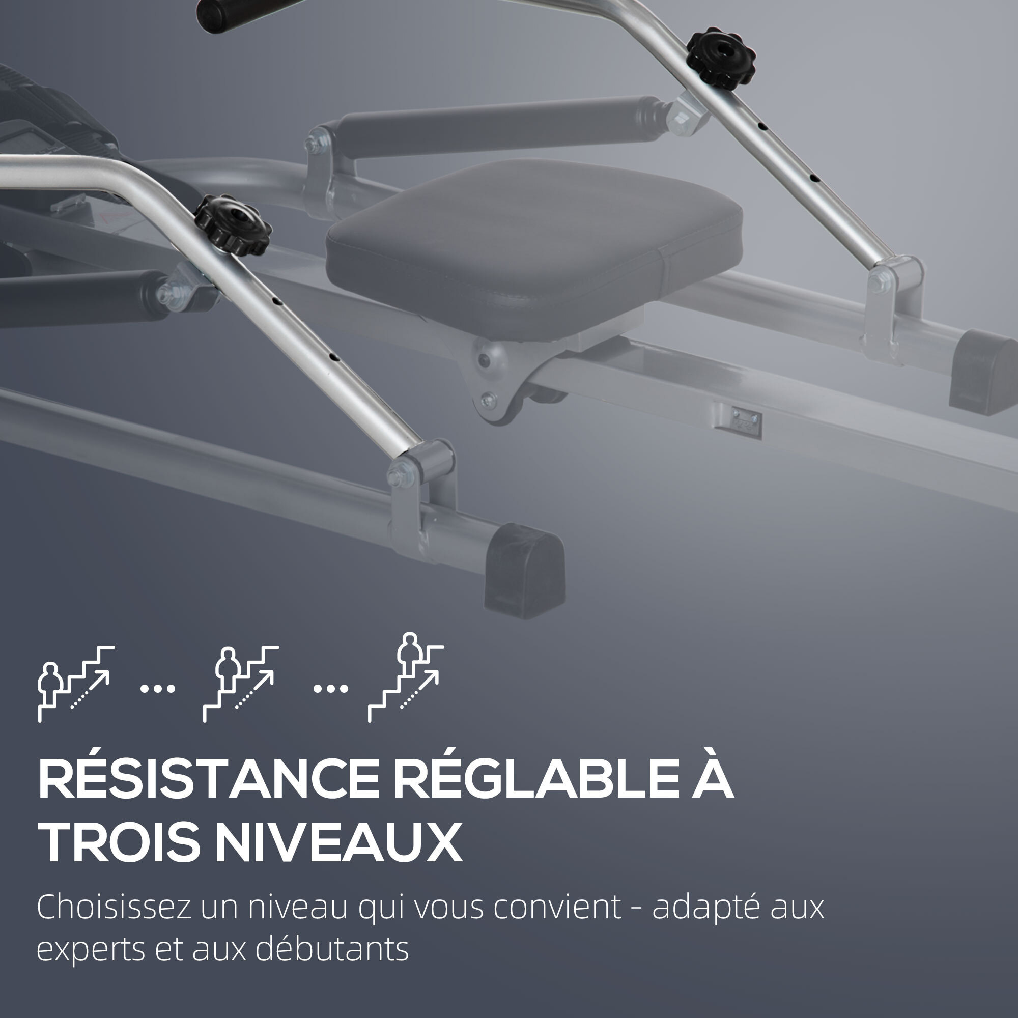 Rameur d'appartement pliable - 3 niveaux de résistance écran LCD multifonction - acier ABS noir gris