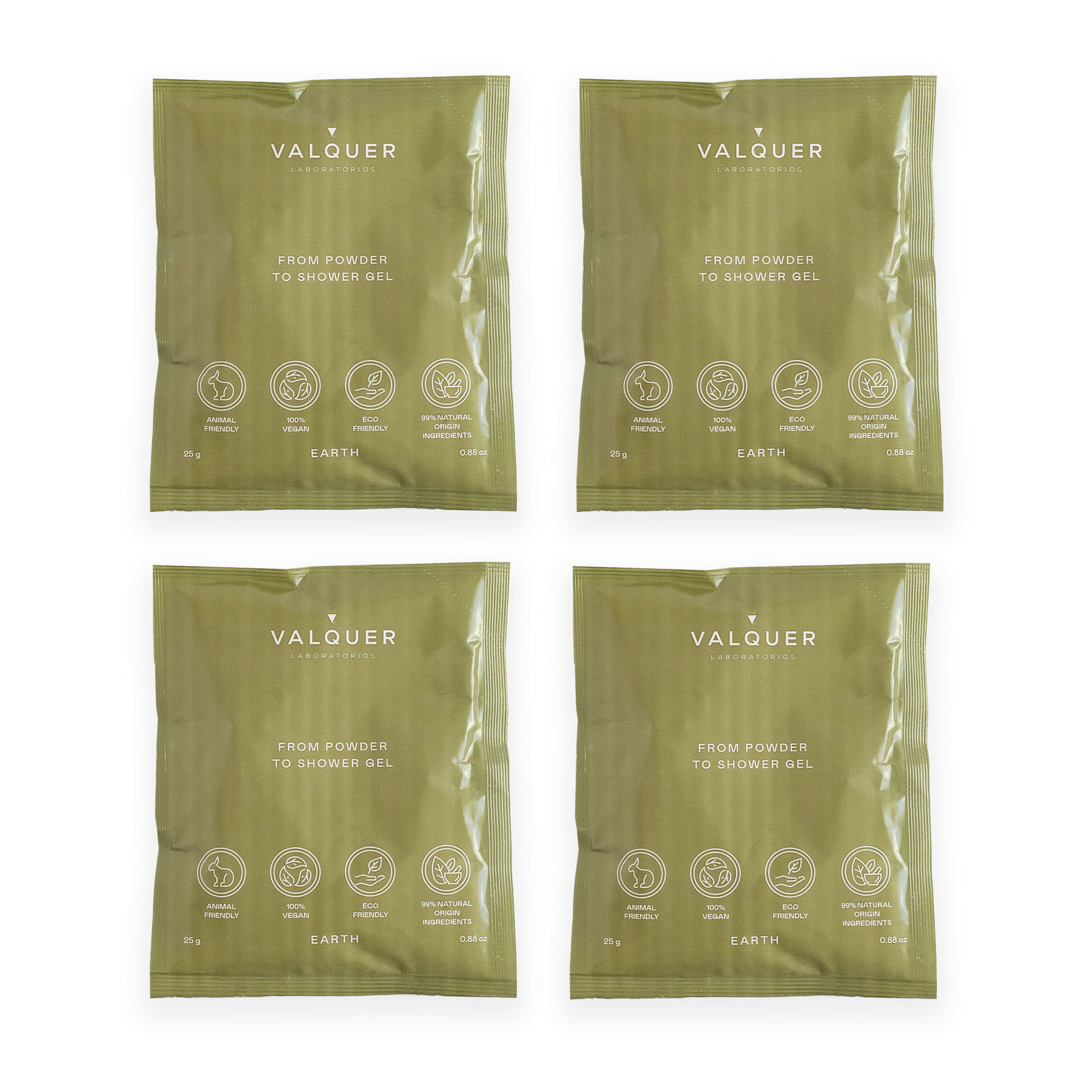 Valquer Shake - 4 geles de baño sostenibles - 4 sobres Earth de 25 gr