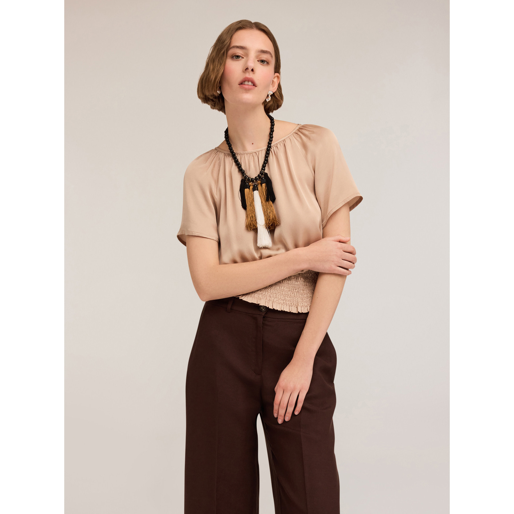Motivi - Satinbluse mit Rückenausschnitt - Beige