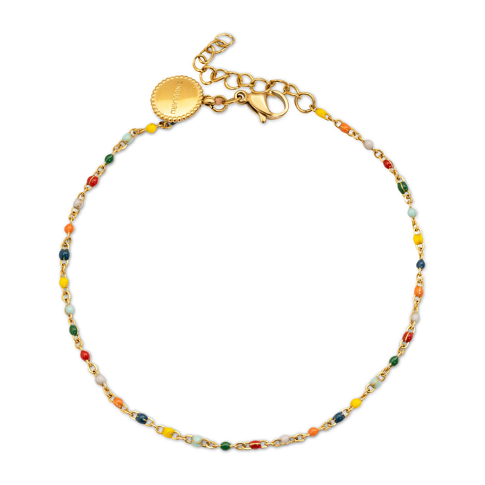 Tobillera Dots Colors Enamel Acero Baño Oro