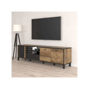 Meuble TV en bois effet chêne et noir L 200cm - YAL