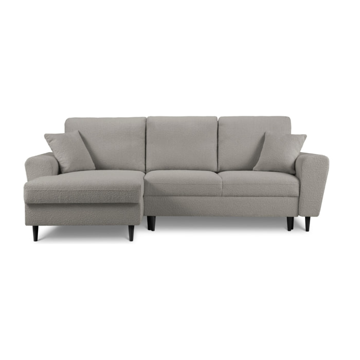 Canapé d'angle gauche convertible avec coffre de rangement "Kyoto" 4 places en bouclé gris
