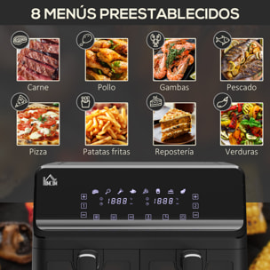 Freidora sin Aceite Doble 8L Freidora de Aire Caliente 2500W con 8 Programas Pantalla LED Táctil Temperatura Ajustable 80-200„ƒ Temporizador y Cesta Antiadherente 38,5x38x30,5 cm Negro