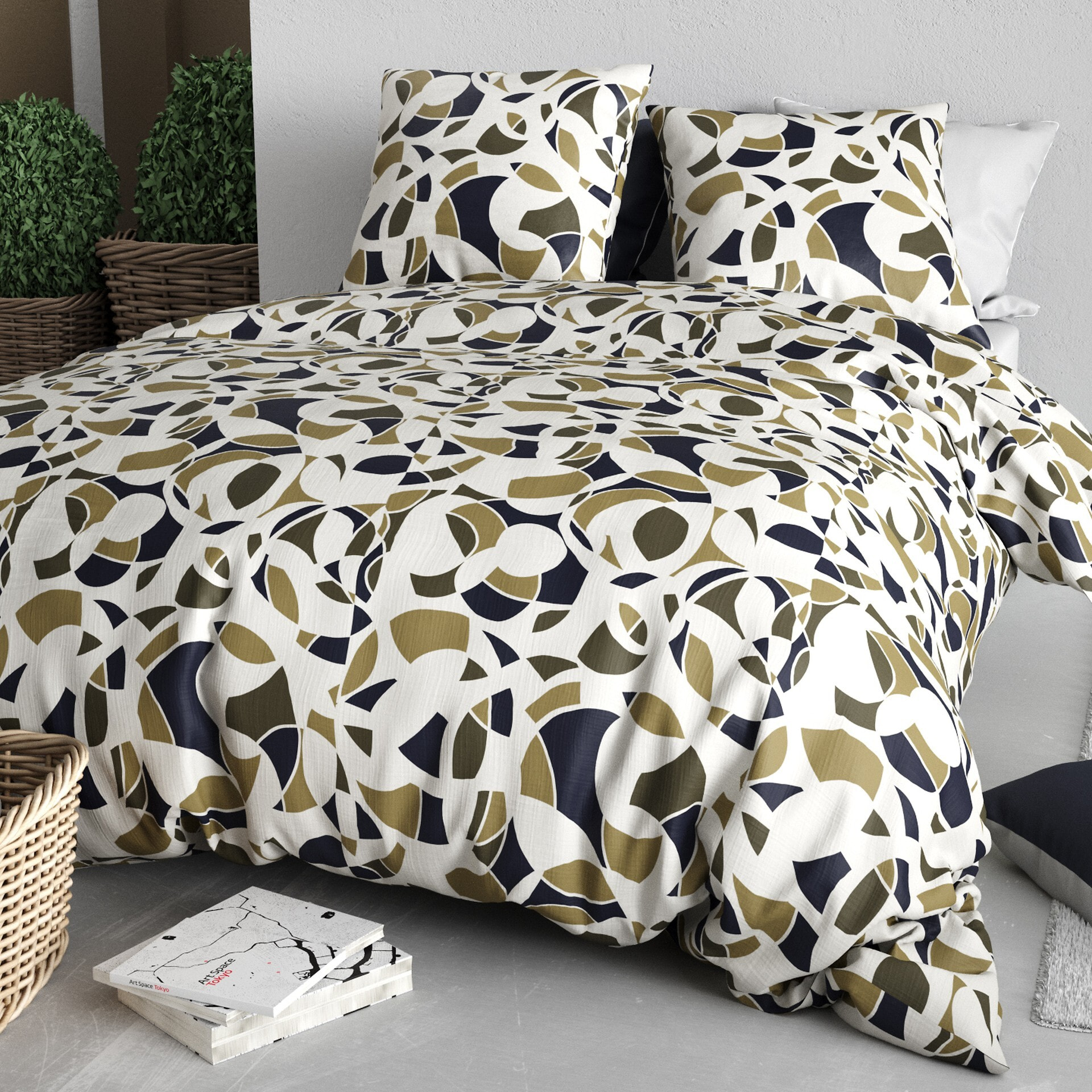 Parure housse de couette imprimée 220x240cm + 2 Taies 100% coton 57fils KLEE