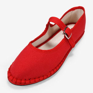 Bailarinas rojas en canvas con tira al empeine