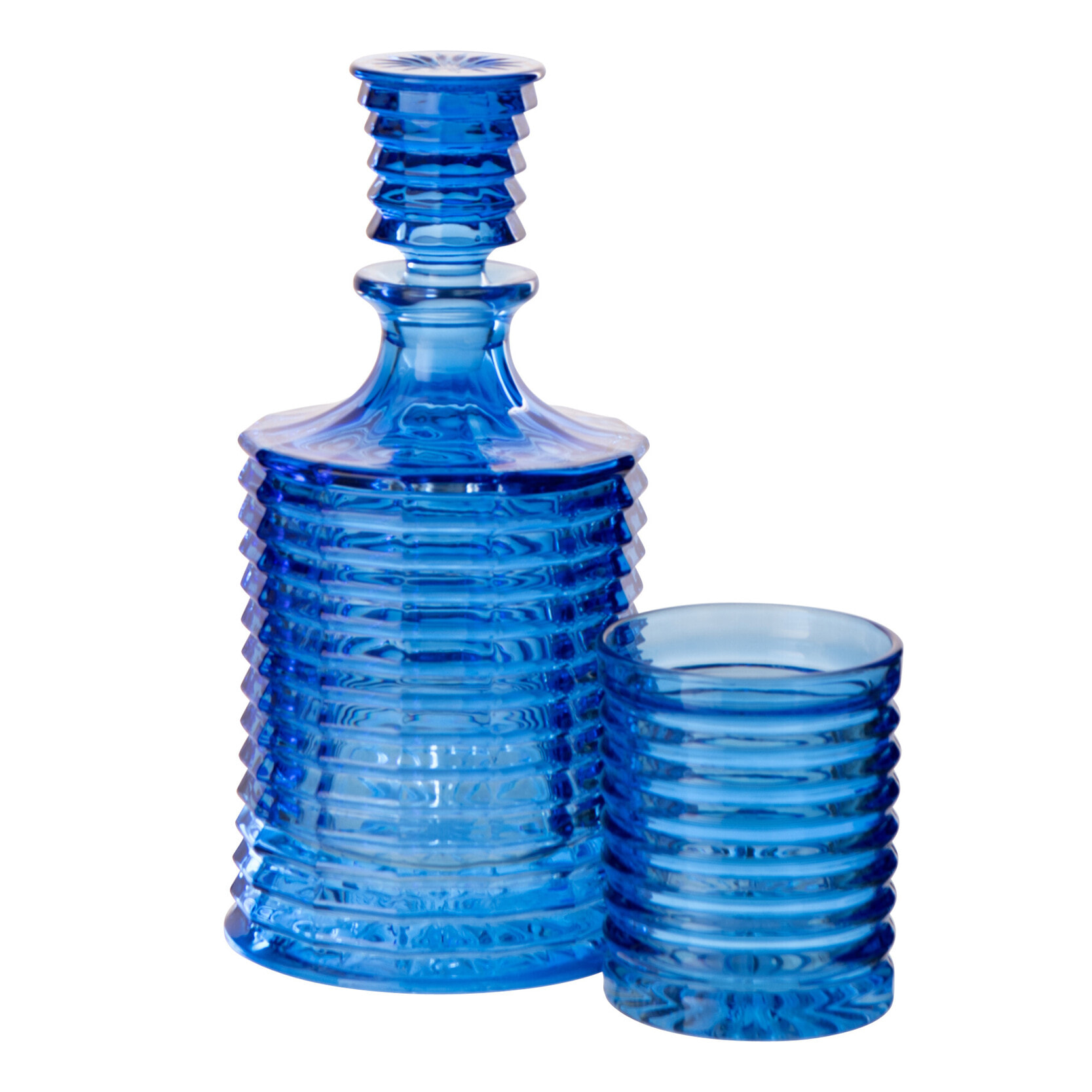 J-Line Carafe Cotelé - verre - bleu cobalt