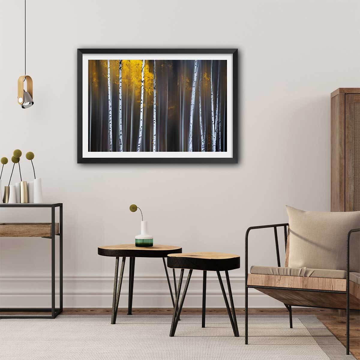 Affiche paysage Rideau d'automne Affiche + cadre en bois - Noir