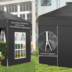 Tonnelle de jardin tente pliante barnum pop-up 2 x 2 m 4 parois latérales amovibles 2 fenêtres sac de transport noir