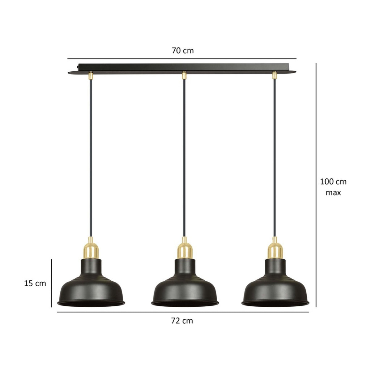 Lampada a sospensione Ibor in acciaio nero opaco e oro