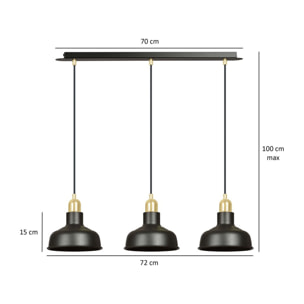Lampada a sospensione Ibor in acciaio nero opaco e oro