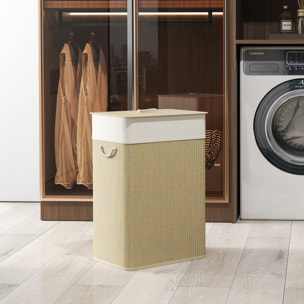 Panier à linge rectangulaire bambou 72L déhoussable lavable beige