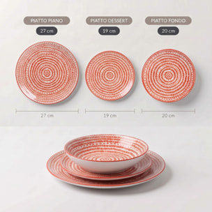 Servizio piatti 18 pezzi decoro concentrico in porcellana - Arancione