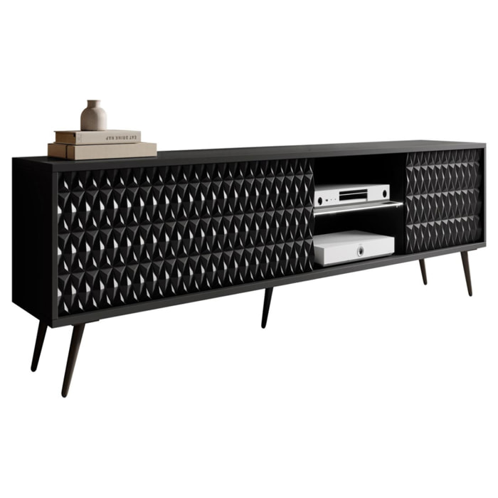 Wairoa - meuble TV 3 portes et 2 niches - noir - 175 cm - Noir