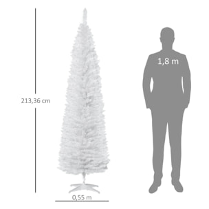 Árbol de Navidad Estrecho 210 cm, Árbol Artificial con 499 Ramas, Base de Plástico Desmontable, Fácil Montaje, para Salón Interior, Blanco