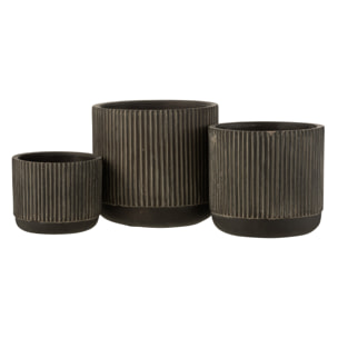 J-Line cache-pot Lignes - céramique - noir/marron - large - Ø 16 cm