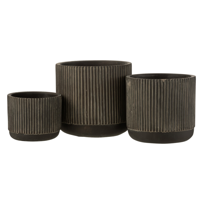 J-Line cache-pot Lignes - céramique - noir/marron - large - Ø 16 cm