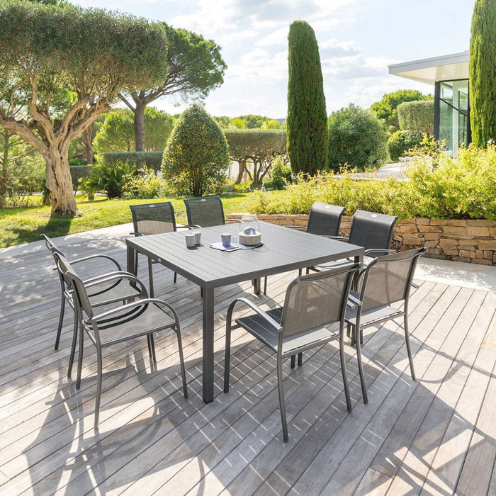 Table de jardin carrée "Piazza" graphite 8 places en aluminium traité époxy