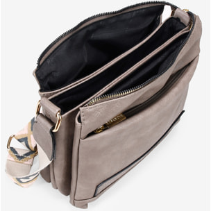 Bolso bandolera taupe con asa étnica