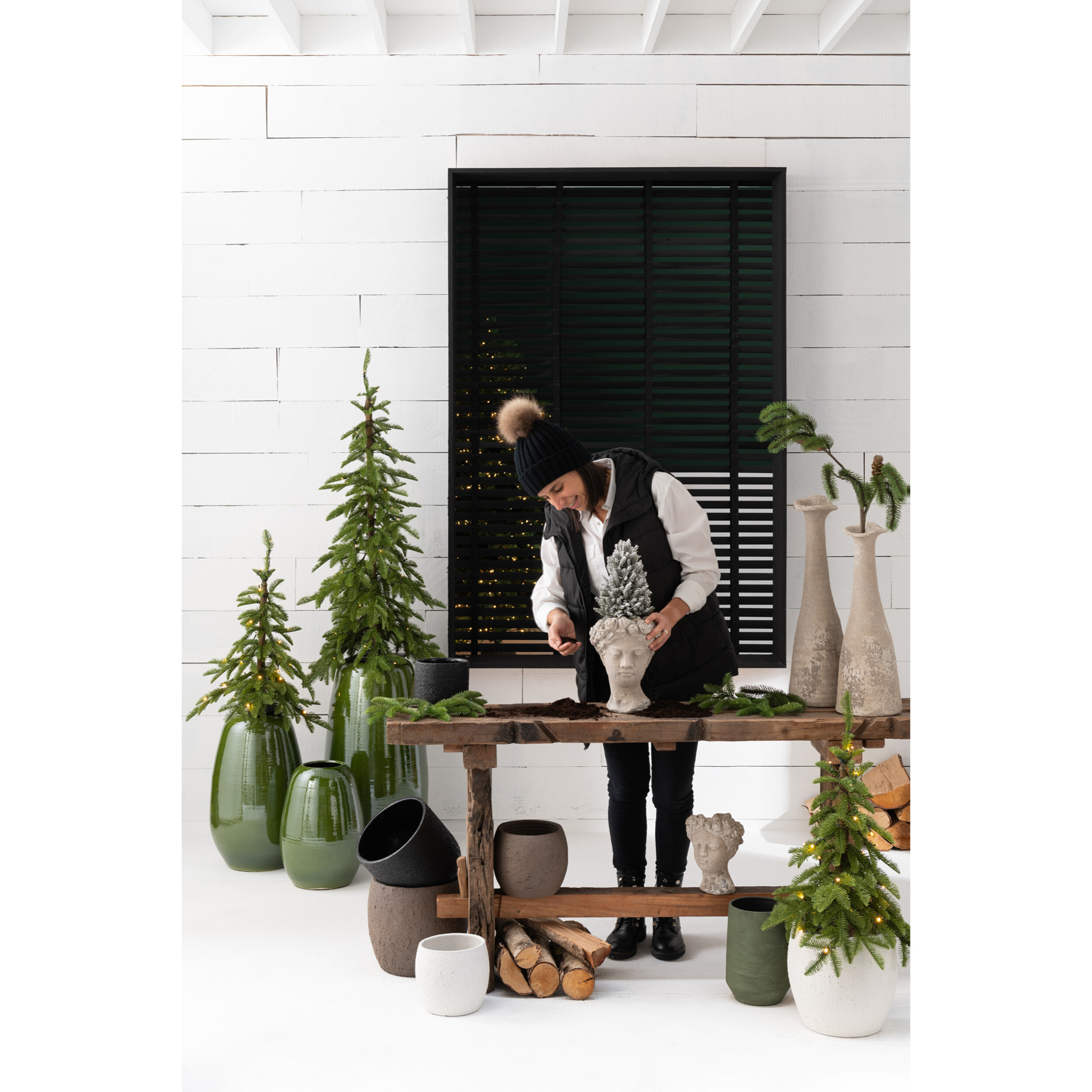 J-Line cache-pot Enya - céramique - marron - extra large - Ø 28 cm