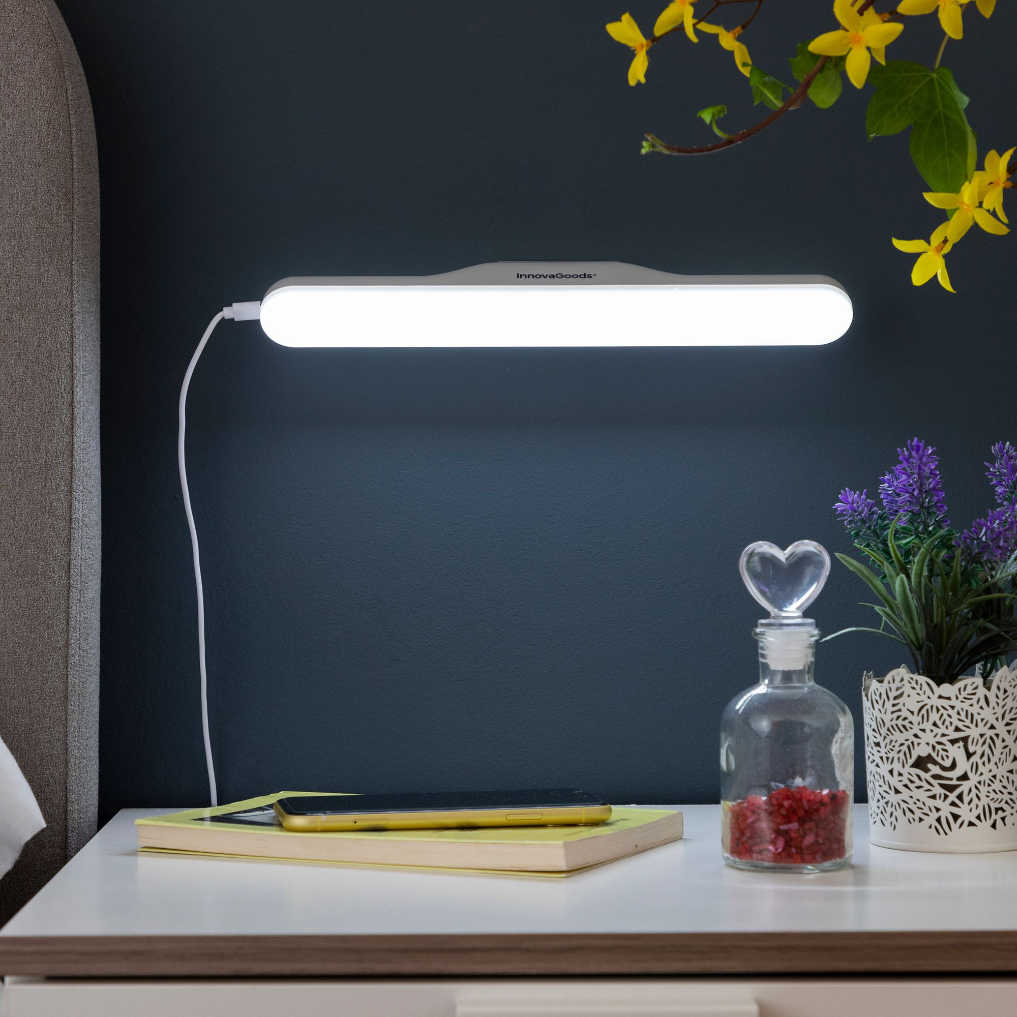 Lampada LED da tavolo magnetica ricaricabile - grigia - 30x3,5x4,8 cm