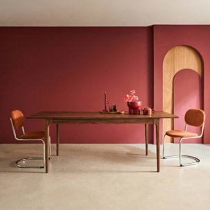 Table à manger rectangulaire extensible bois d'hévéa et placage frêne 6-8 places ELENA