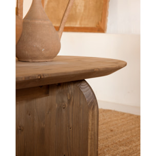 Table basse ovale en bois massif ton chêne foncé en différentes tailles