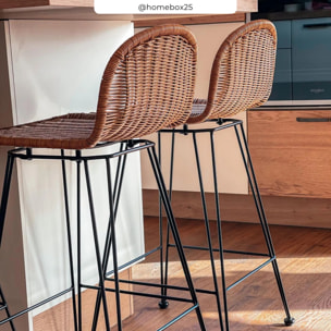 Lot de 2 chaises de bar mi-hauteur 63 cm en résine tressée marron - Jigani