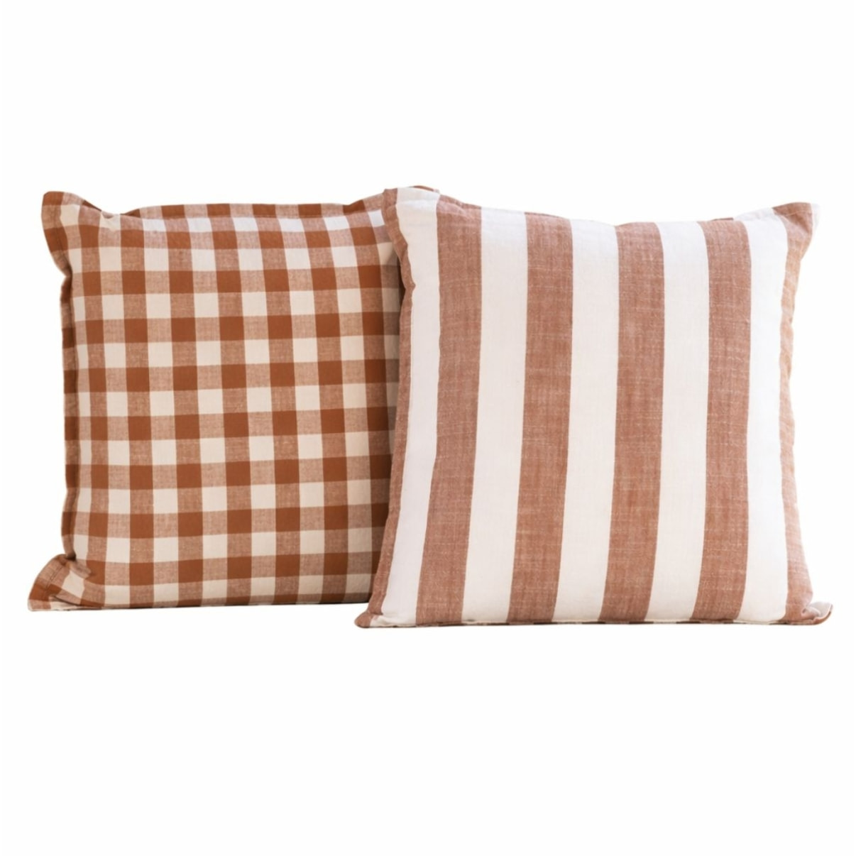Housse de coussin recto-verso 100% coton rayures et vichy LOURMARIN - Terracotta