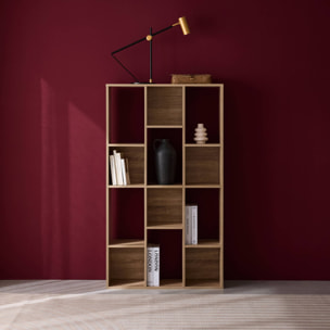 Bibliothèque design asymétrique naturelle. Pieter. 3 étagères. 12 compartiments de rangement