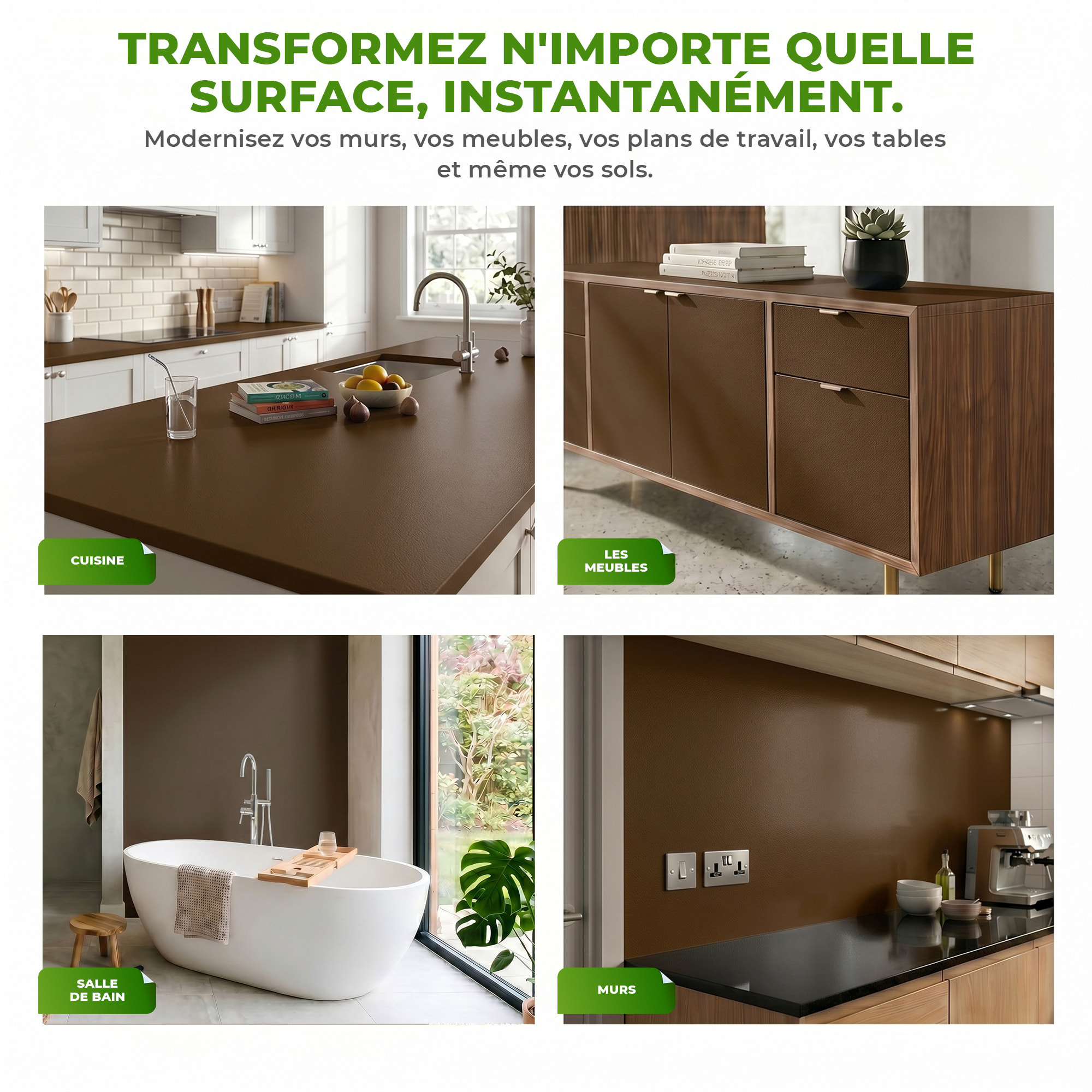 Rouleau adhésif décoratif Vinyle au Mètre - Chocolat - Sticker Lavable Imperméable Mur Cuisine Meubles