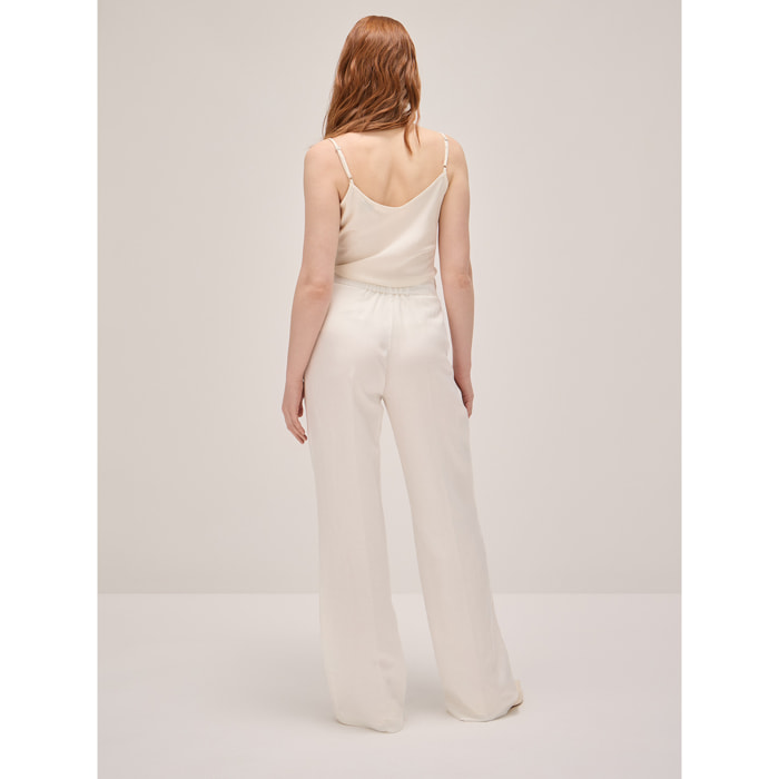 Oltre - Pantalones wide leg mezcla de lino - Blanco