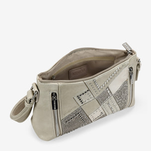 Bolso bandolera piedra con cremalleras y tachas