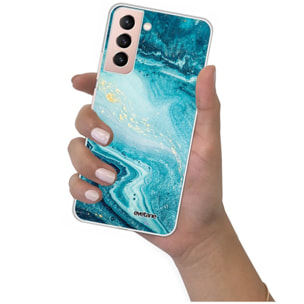 Coque Samsung Galaxy S21 Plus 5G 360 intégrale transparente Bleu Nacré Marbre Tendance Evetane.