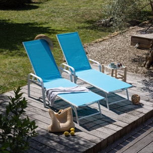 Lot de 2 bains de soleil SARDINIA en textilène bleu - structure blanche