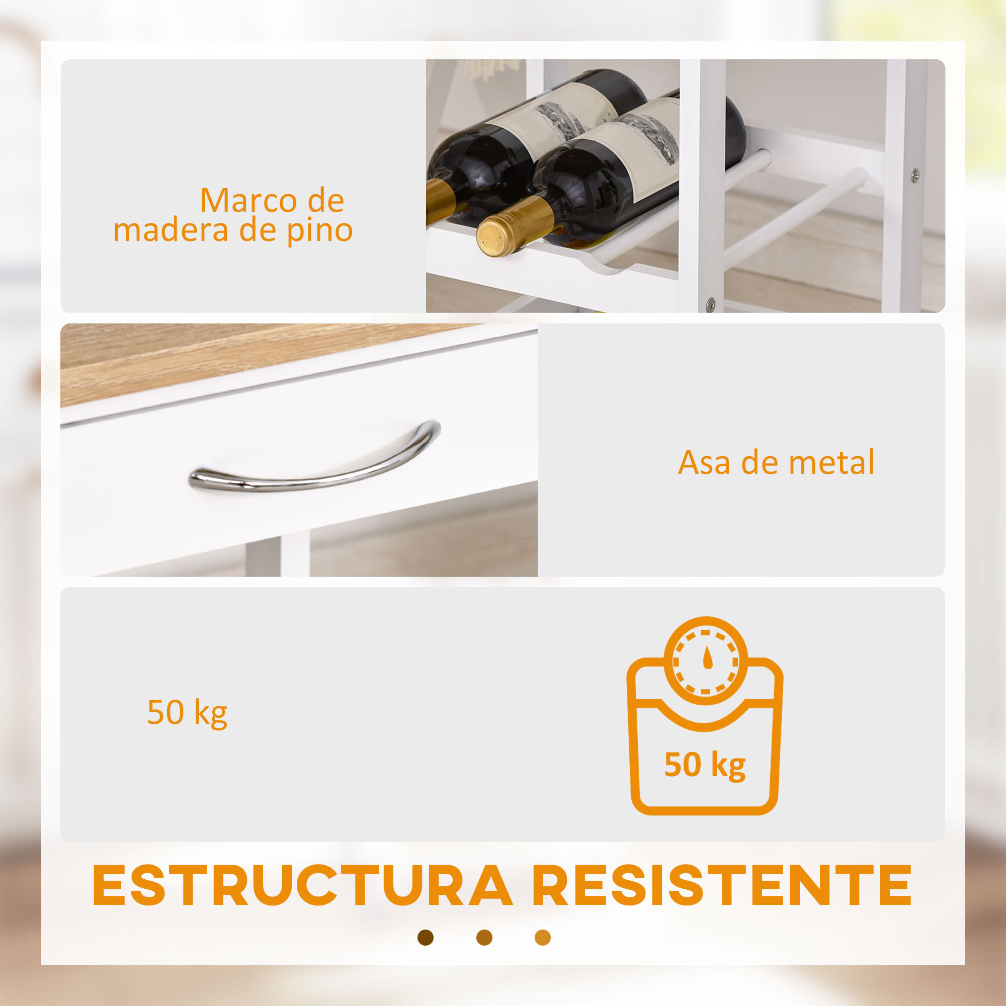 Carro de Cocina 4 Niveles con Ruedas 37x37x76cm Blanco