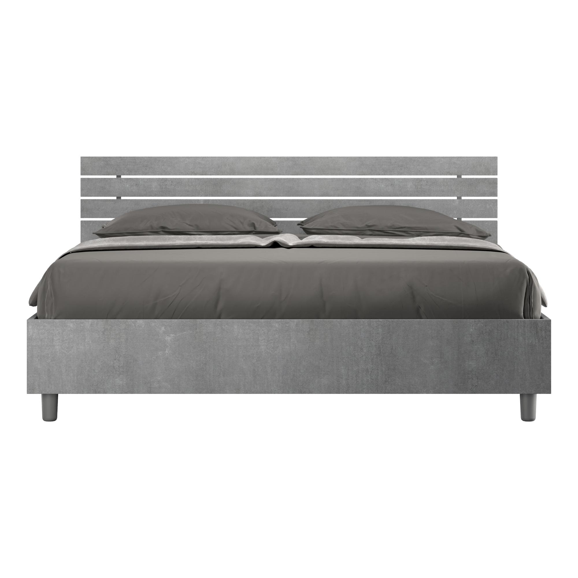 Lit avec sommier 160x190 tête de lit droite avec des lames gris béton Ankel