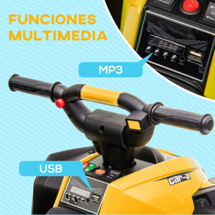 Quad Eléctrico para Niños de 3-5 Años Vehículo Eléctrico a Batería 12V con 2 Motores Faros Bocina Música Velocidad Ajustable Avance y Retroceso 83x53x55,5 cm Amarillo