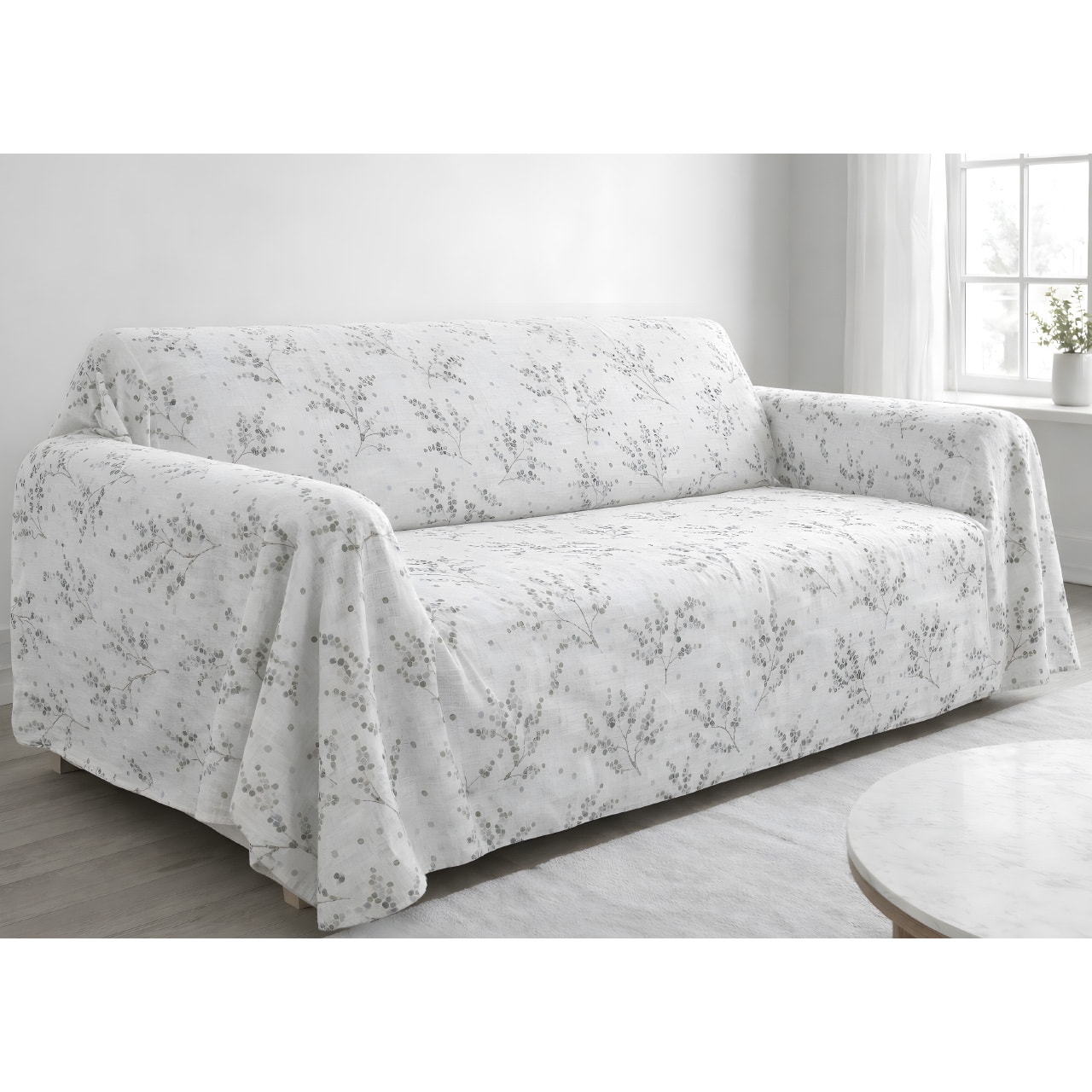 Telo Arredo Copritutto Grandfouldard In 100% Cotone Made In Italy Disegno Sambuco Colore Perla