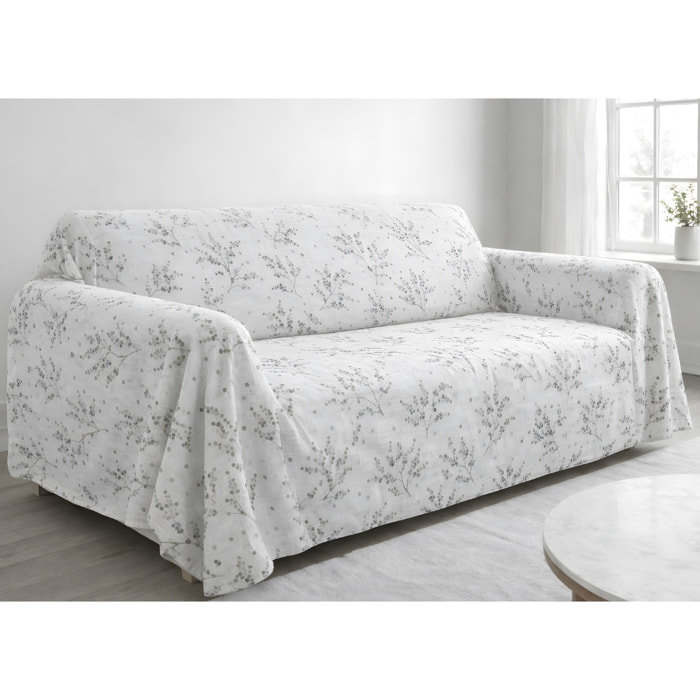 Telo Arredo Copritutto Grandfouldard In 100% Cotone Made In Italy Disegno Sambuco Colore Perla