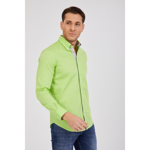 Camicia Uomo 1 Bottone Button Down Doppio Collo Piccolo Popeline Stretch Unito Verde Chiaro