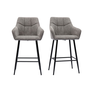 Tabourets de bar avec sièges matelassés en tissu effet velours texturé gris et métal noir H65 cm (lot de 2) MONTERO