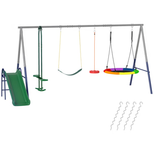 Balançoire aire de jeux 4+1 agrès acier gris bleu