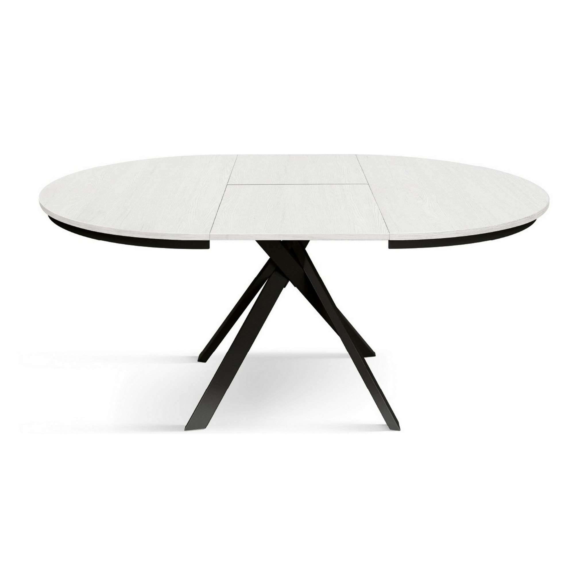 Tavolo rotondo PANTELLERIA in legno effetto bianco frassinato con gambe incrociate in metallo antracite, allungabile ⌀120 cm - ⌀170 cm