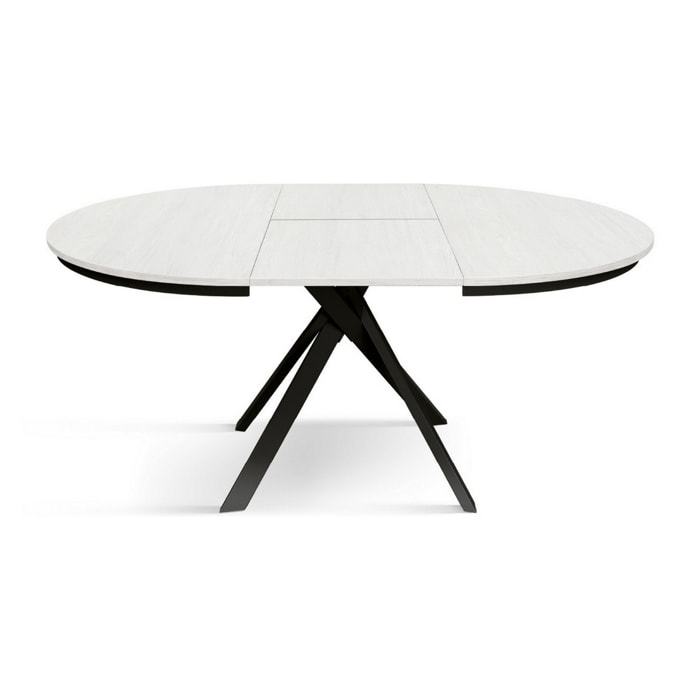 Tavolo rotondo PANTELLERIA in legno effetto bianco frassinato con gambe incrociate in metallo antracite, allungabile ⌀120 cm - ⌀170 cm
