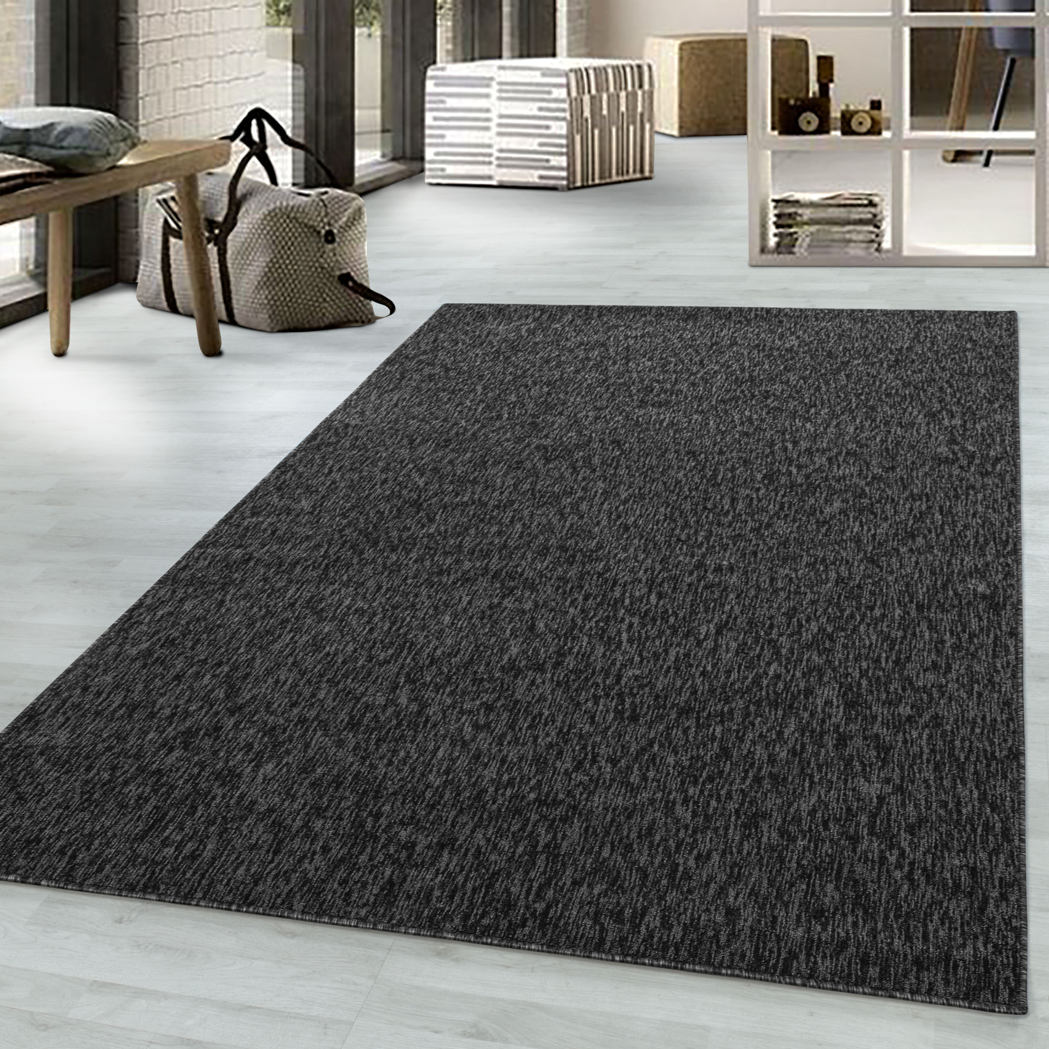 NADOR - Tapis rond de salon moderne Anthracite