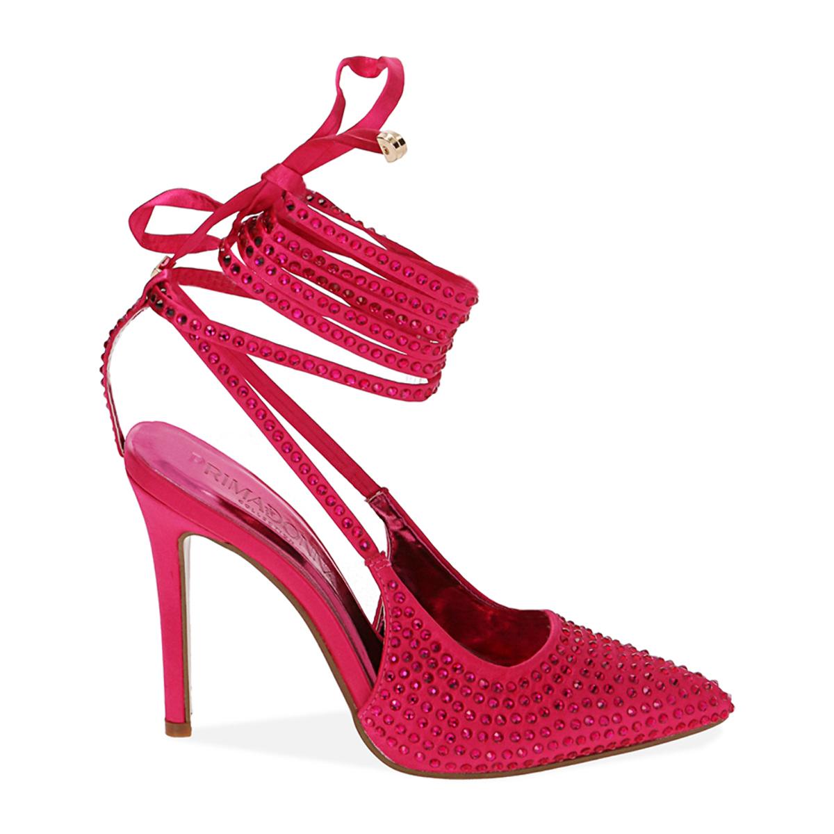 Décolleté lace-up fucsia in raso, tacco 11 cm