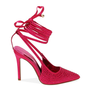 Décolleté lace-up fucsia in raso, tacco 11 cm