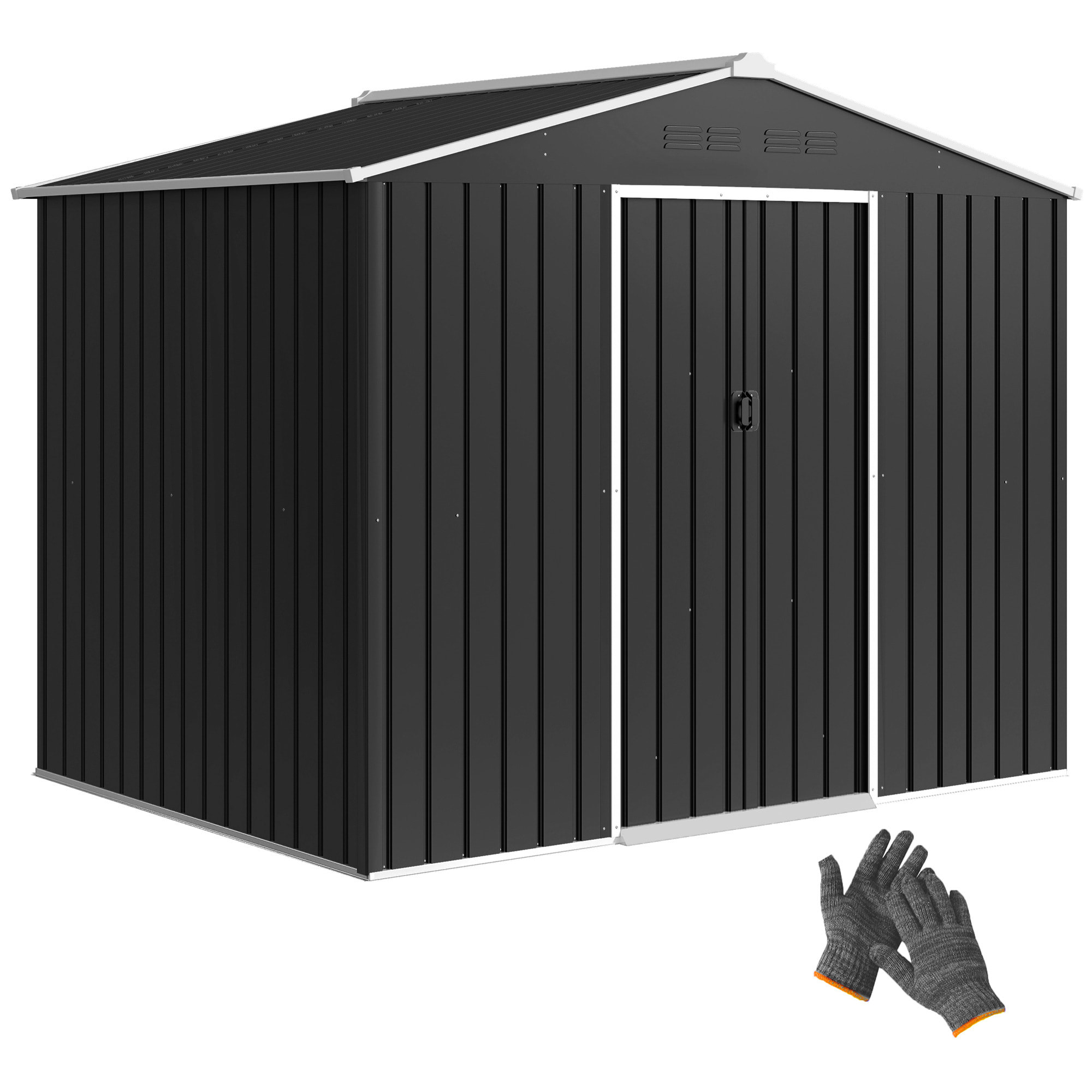 Caseta de Jardín Exterior 3,6 m², 236x171x191 cm, Cobertizo de Jardín Exterior Metálico con Puertas Correderas y Ranuras de Ventilación, para Almacenamiento de Herramientas, Gris Oscuro