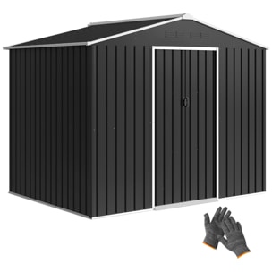 Caseta de Jardín Exterior 3,6 m², 236x171x191 cm, Cobertizo de Jardín Exterior Metálico con Puertas Correderas y Ranuras de Ventilación, para Almacenamiento de Herramientas, Gris Oscuro