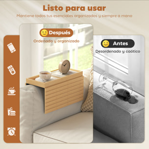 Bandeja de Brazo para Sofá de Bambú, Bandeja para Reposabrazos de Sofá Plegable y Flexible, con Base Antideslizante, Mesa Lateral para Aperitivos, Teléfonos, Mandos y Bebidas, Natural